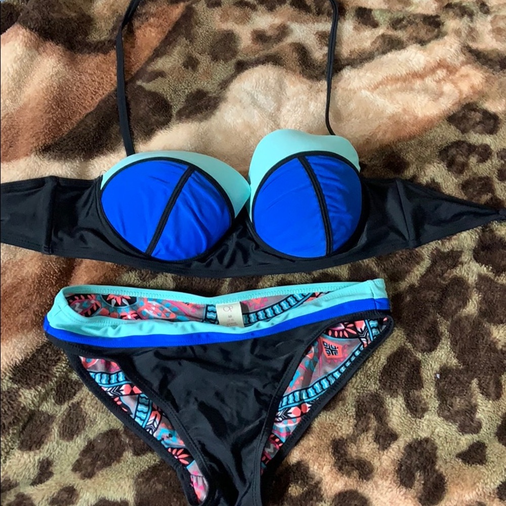 Blue and black bikini